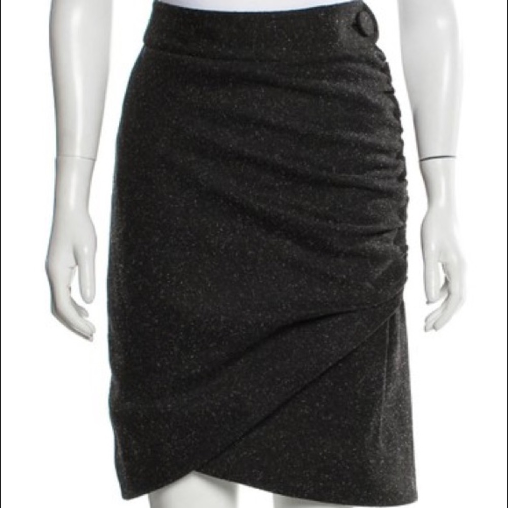 Robert Rodriguez Gray Textured Ruched Wool Skirt
